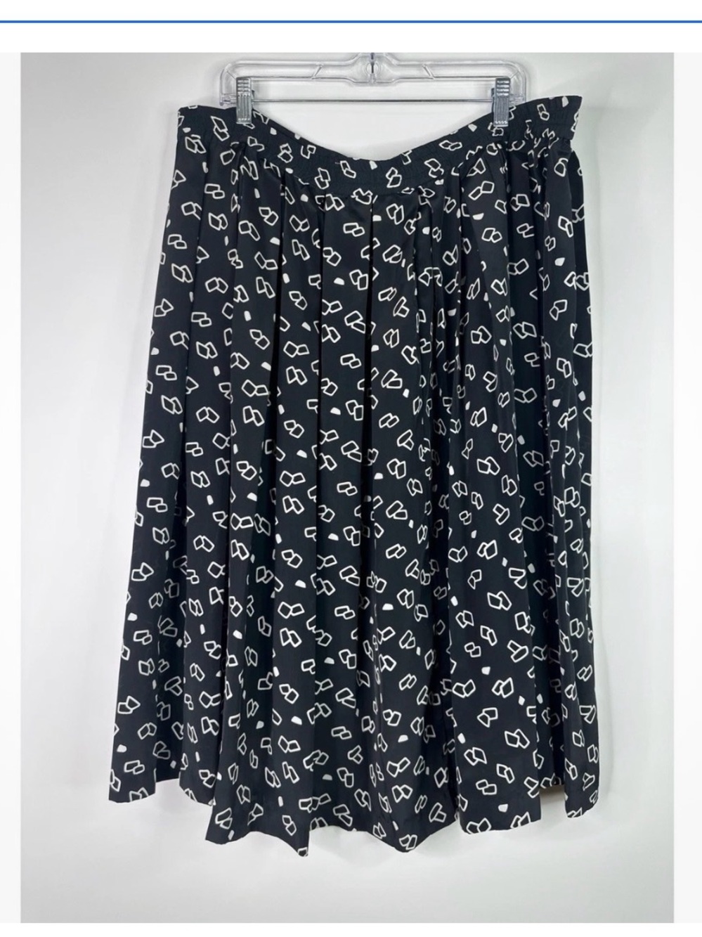 Talbots Printed A-Line Midi Skirt - White Geometric Print